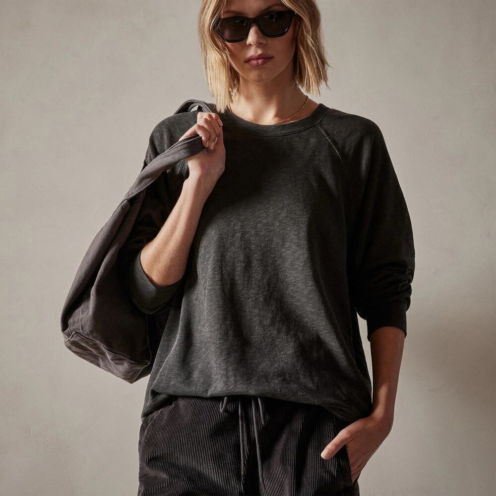 Standard James Perse Women's Vintage French Terry Pullover Sweatshirt Black 3/L